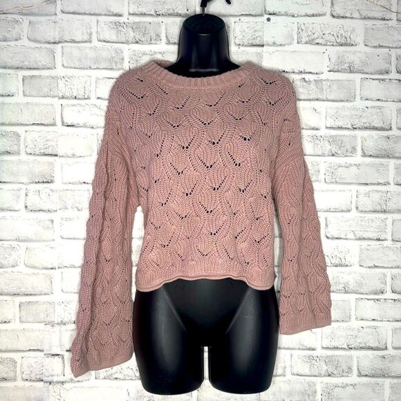 Moon & Madison Crop Top Knit Sweater, Bell Sleeves Boho Hippie Large - Picture 2 of 6